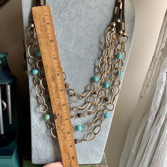 Gorgeous Boho Charming Charlie Suede & Turquoise Bead Statement Necklace - Picture 8 of 12